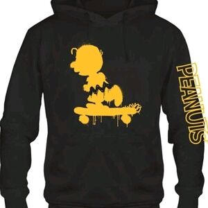 Peanuts Charlie Brown Skateboard Cartoon Character Black Adult Hoodie Large NWOT